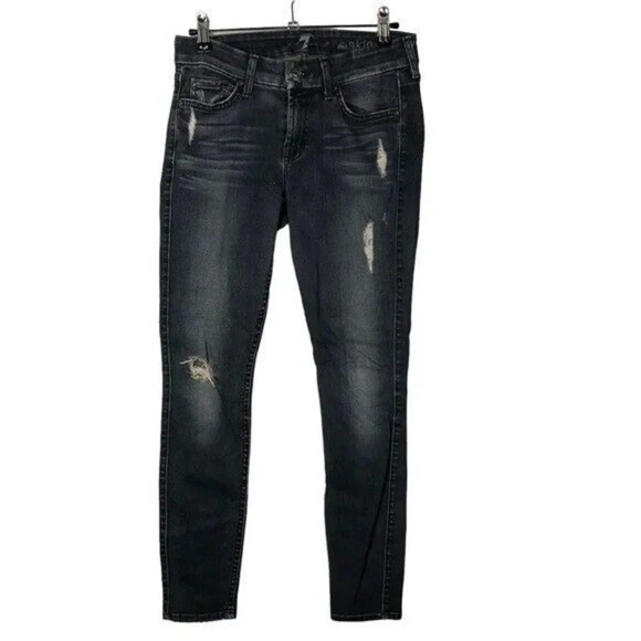 7 For All Mankind Faded Black The Skinny Distressed Jeans 26 - Picture 1 of 4